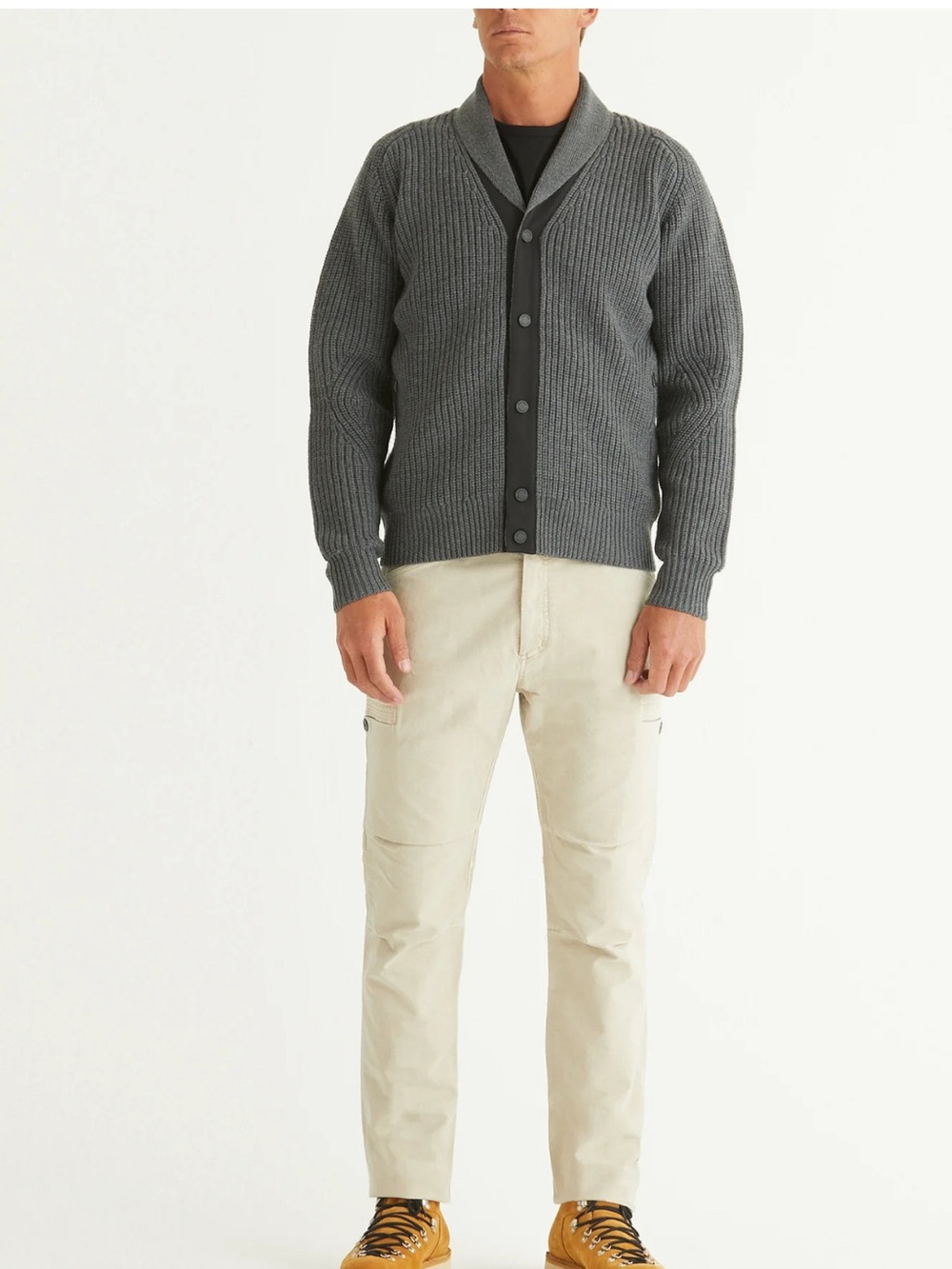 Aether Shawl men’s Cardigan in Heather Grey